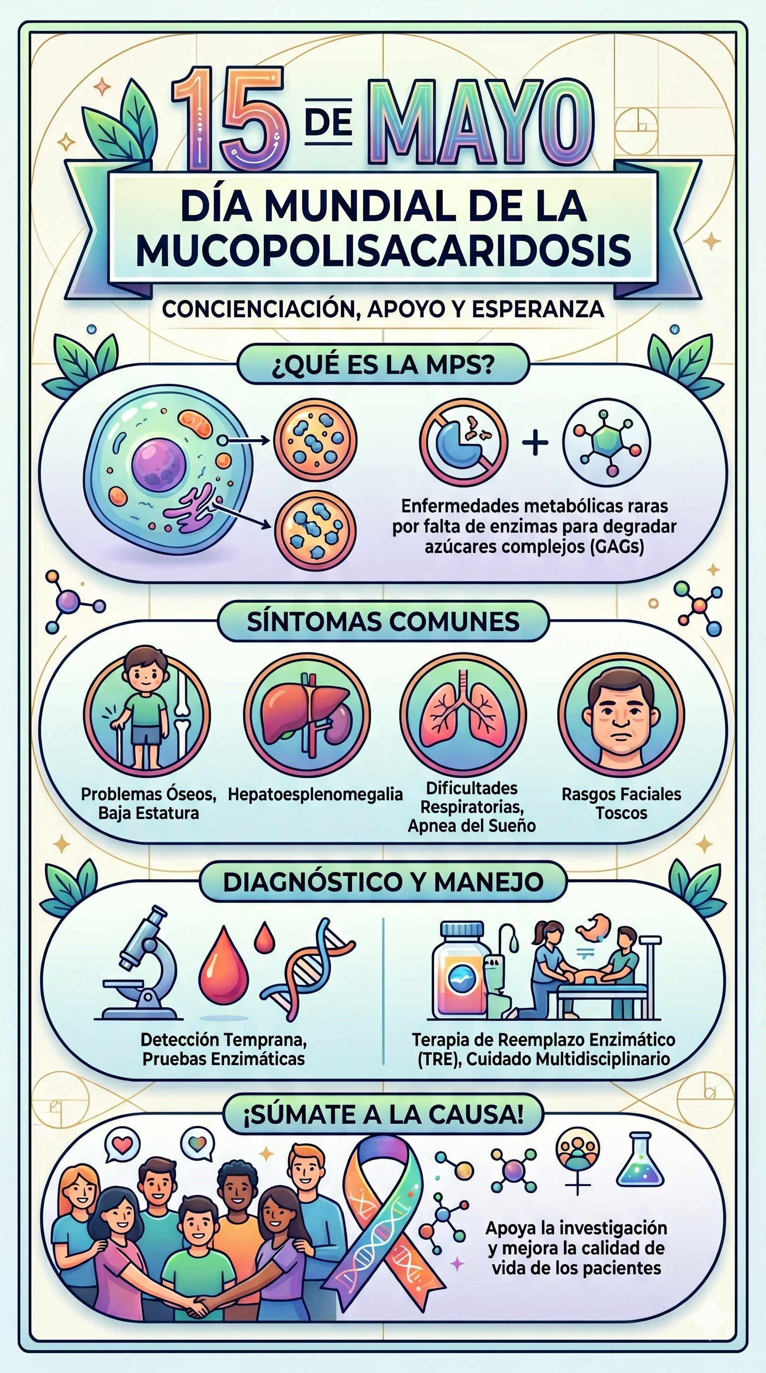 Imagen resumen del 15 de mayo Día Mundial de las Mucopolisacaridosis - Generada con Gemini IA