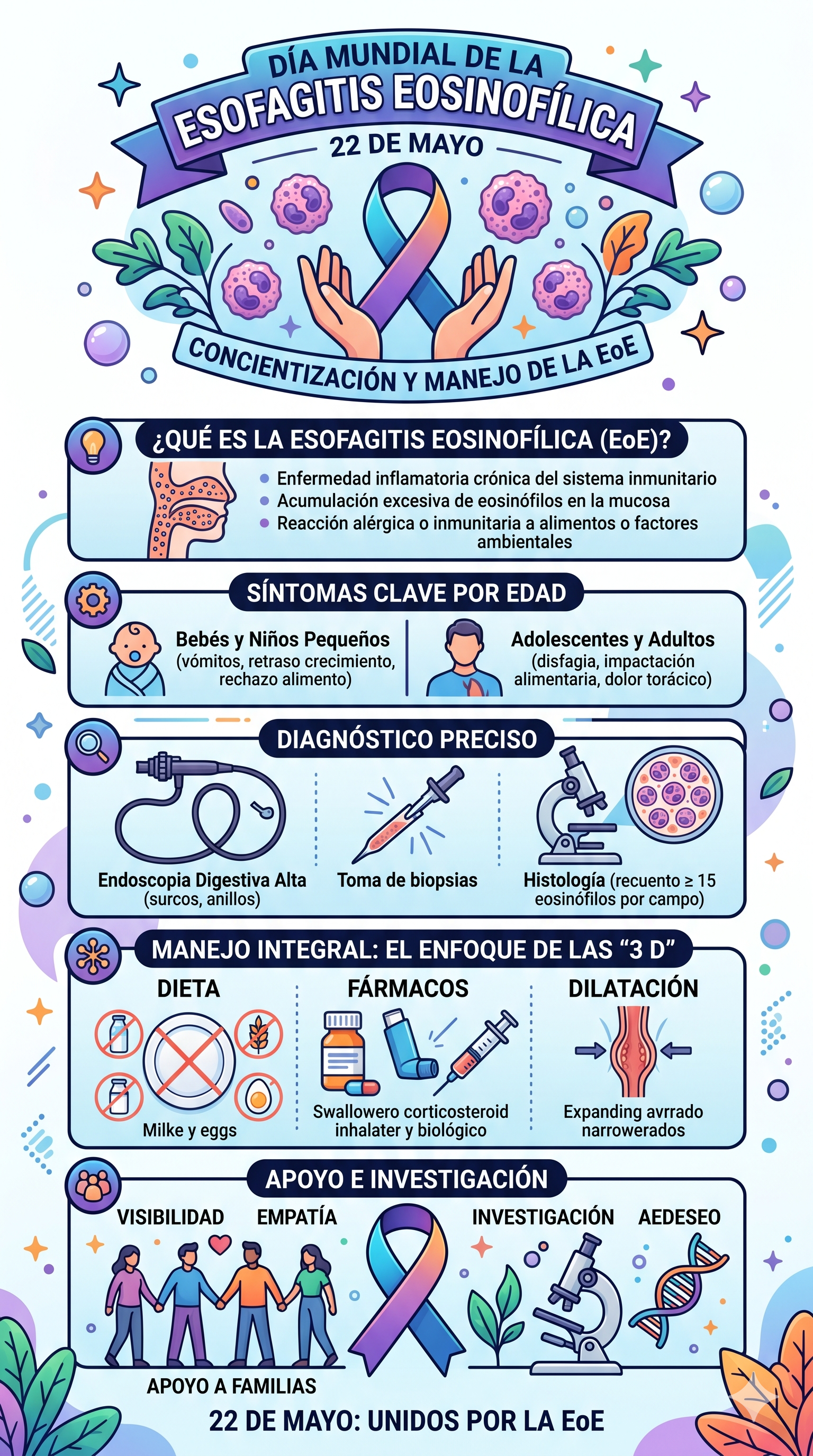 Infografía sobre el 22 de mayo Día Mundial de la Esofagitis Eosinofilica - Generada con Gemini IA
