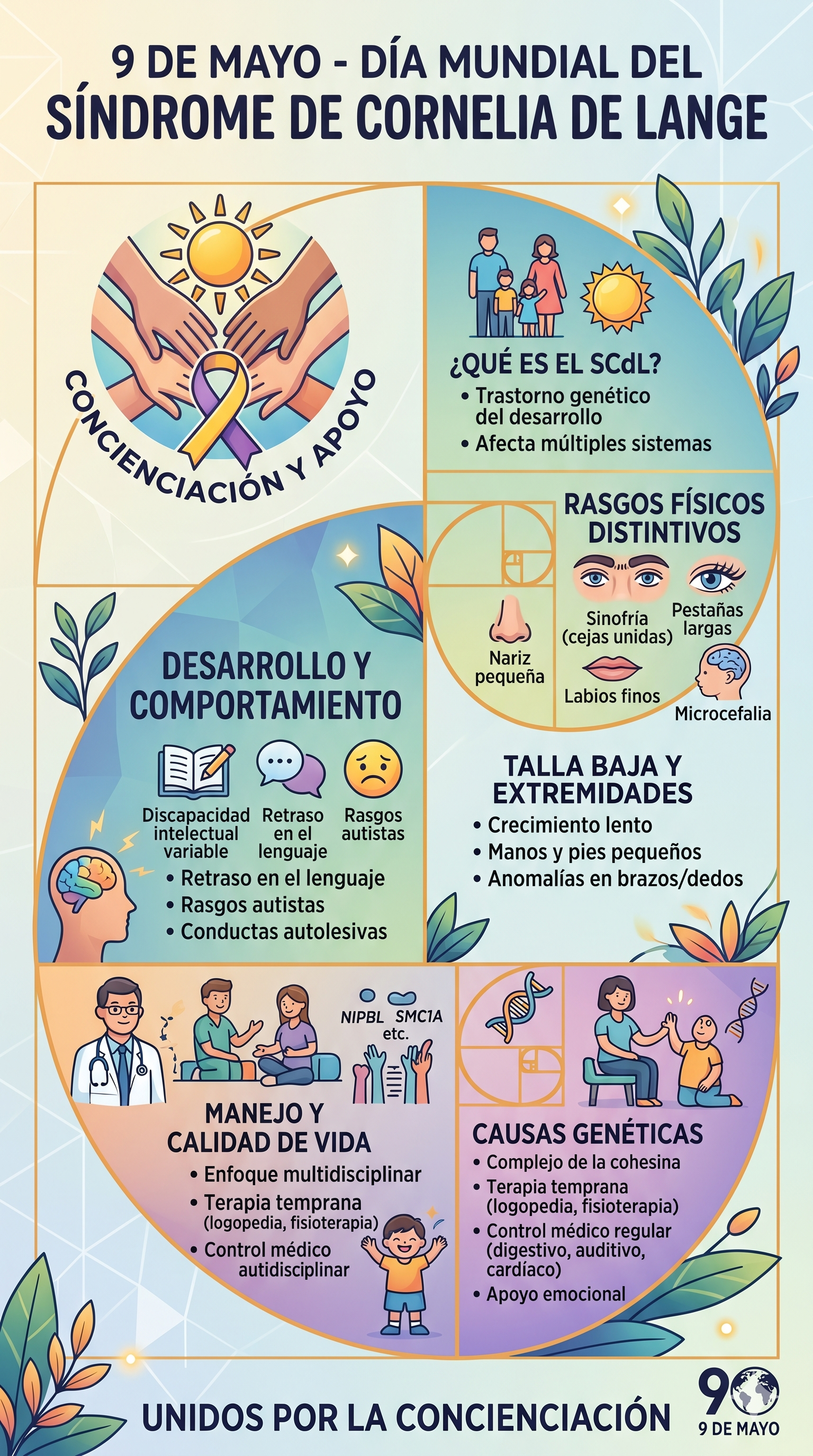Imagen resumen del Síndrome de Cornelia de Lange y su día mundial el 9 de mayo
