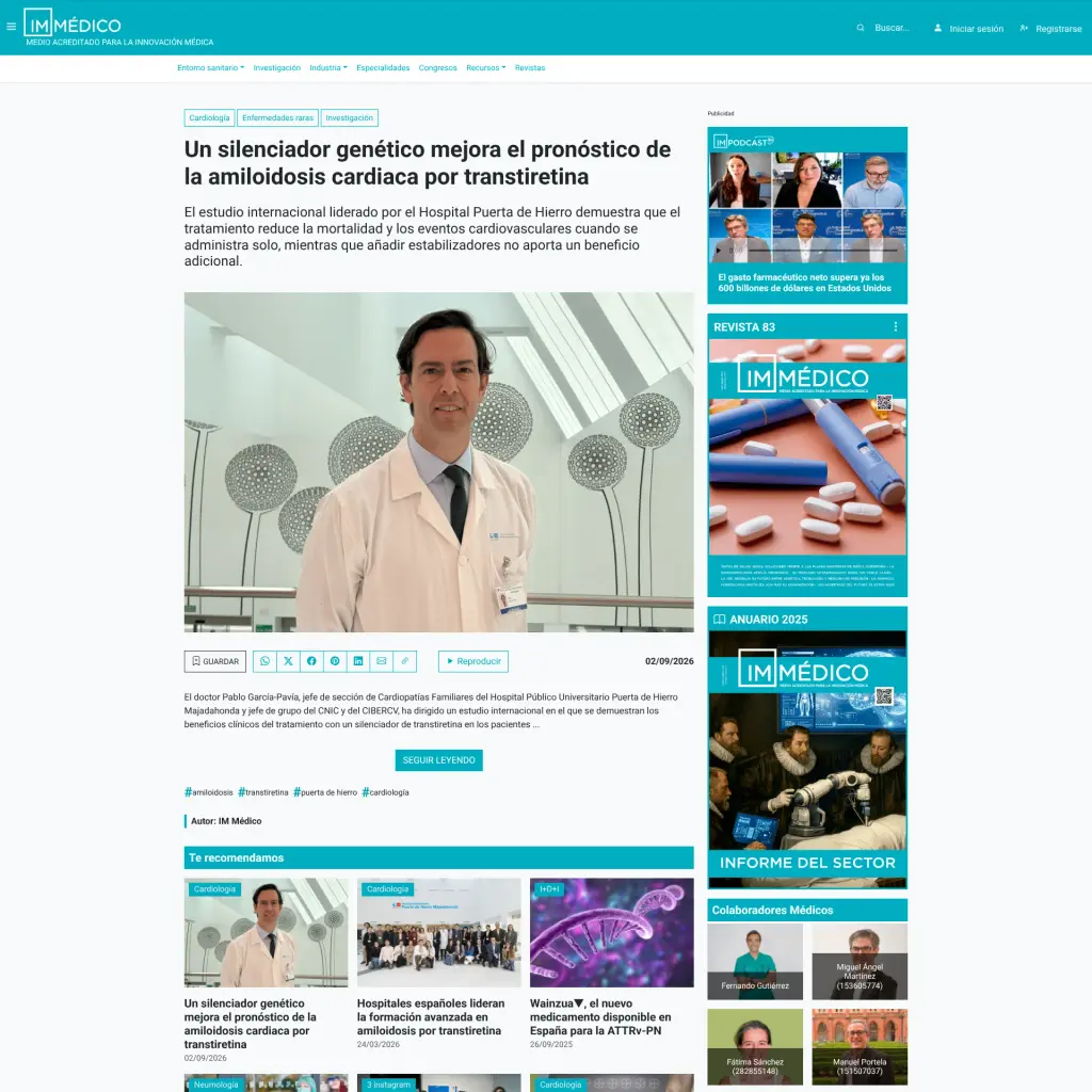 Un silenciador genético mejora el pronóstico de la amiloidosis cardiaca por transtiretina