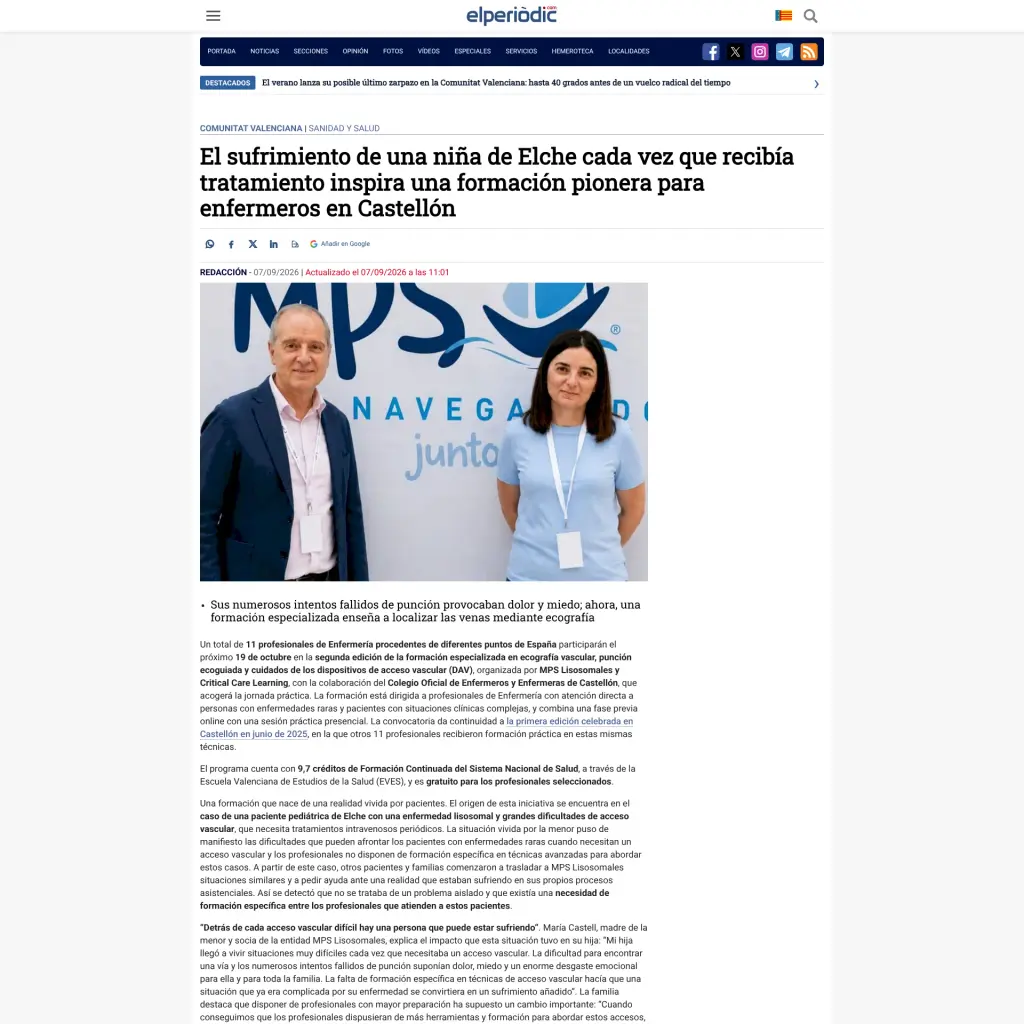 El sufrimiento de una niña de Elche cada vez que recibía tratamiento inspira una formación pionera para enfermeros en Castellón
