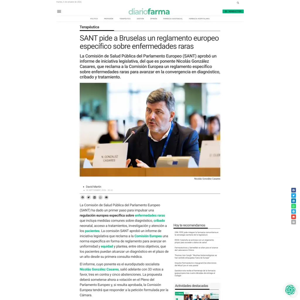 SANT pide a Bruselas un reglamento europeo específico sobre enfermedades raras