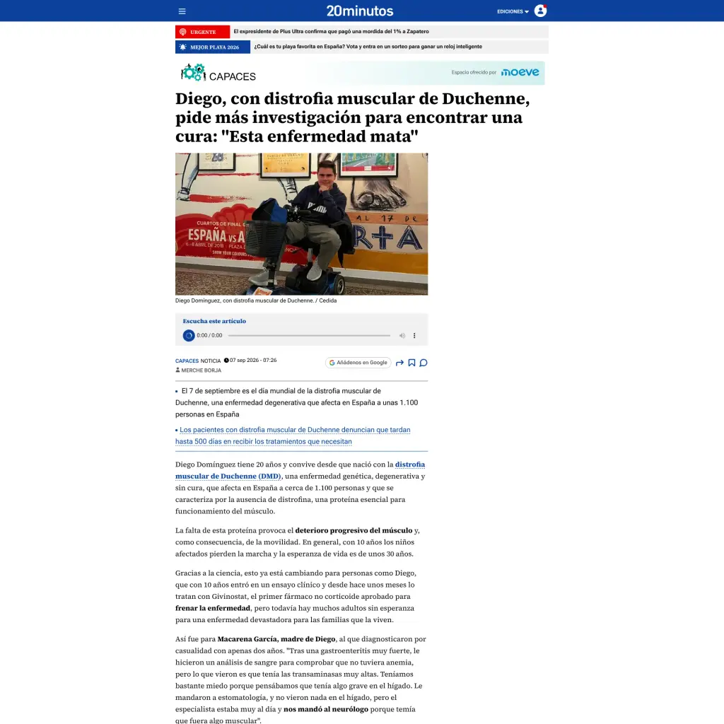 Diego, con distrofia muscular de Duchenne, pide más investigación para encontrar una cura: "Esta enfermedad mata"