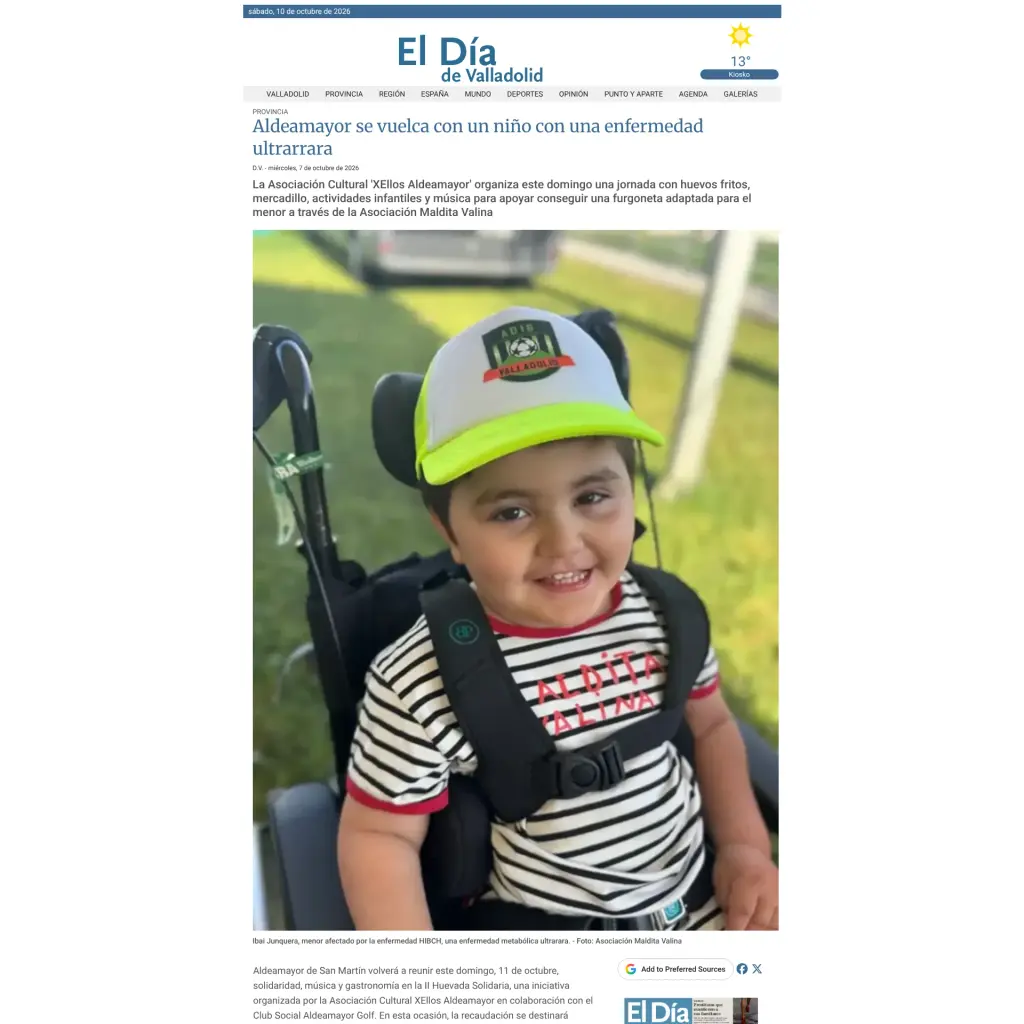 Aldeamayor se vuelca con un niño con una enfermedad ultrarrara