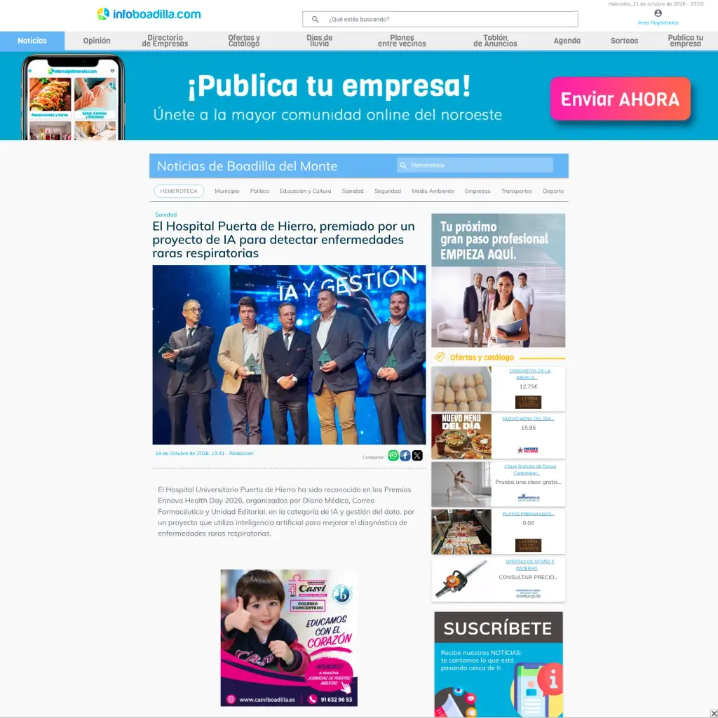 El Hospital Puerta de Hierro, premiado por un proyecto de IA para detectar enfermedades raras respiratorias