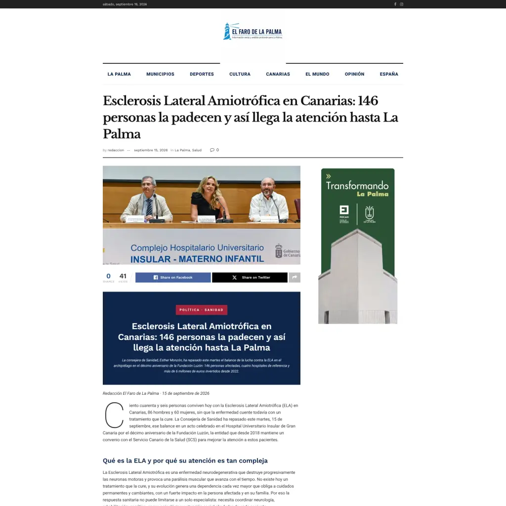 Esclerosis Lateral Amiotrófica en Canarias: 146 personas la padecen y así llega la atención hasta La Palma