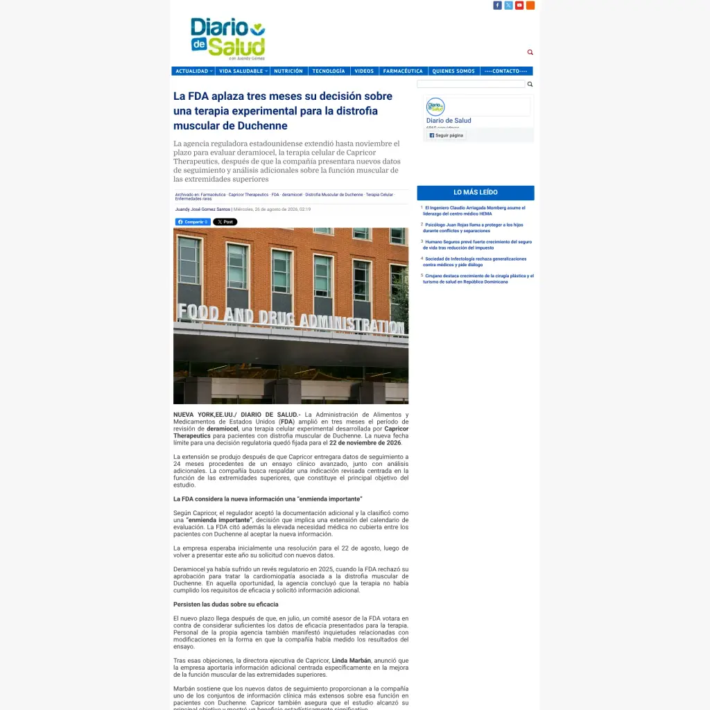 La FDA aplaza tres meses su decisión sobre una terapia experimental para la distrofia muscular de Duchenne