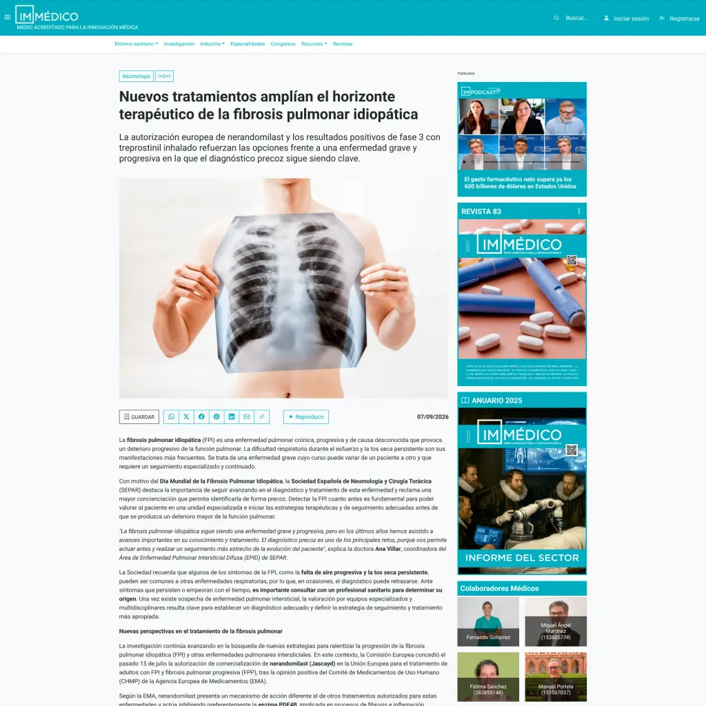 Nuevos tratamientos amplían el horizonte terapéutico de la fibrosis pulmonar idiopática