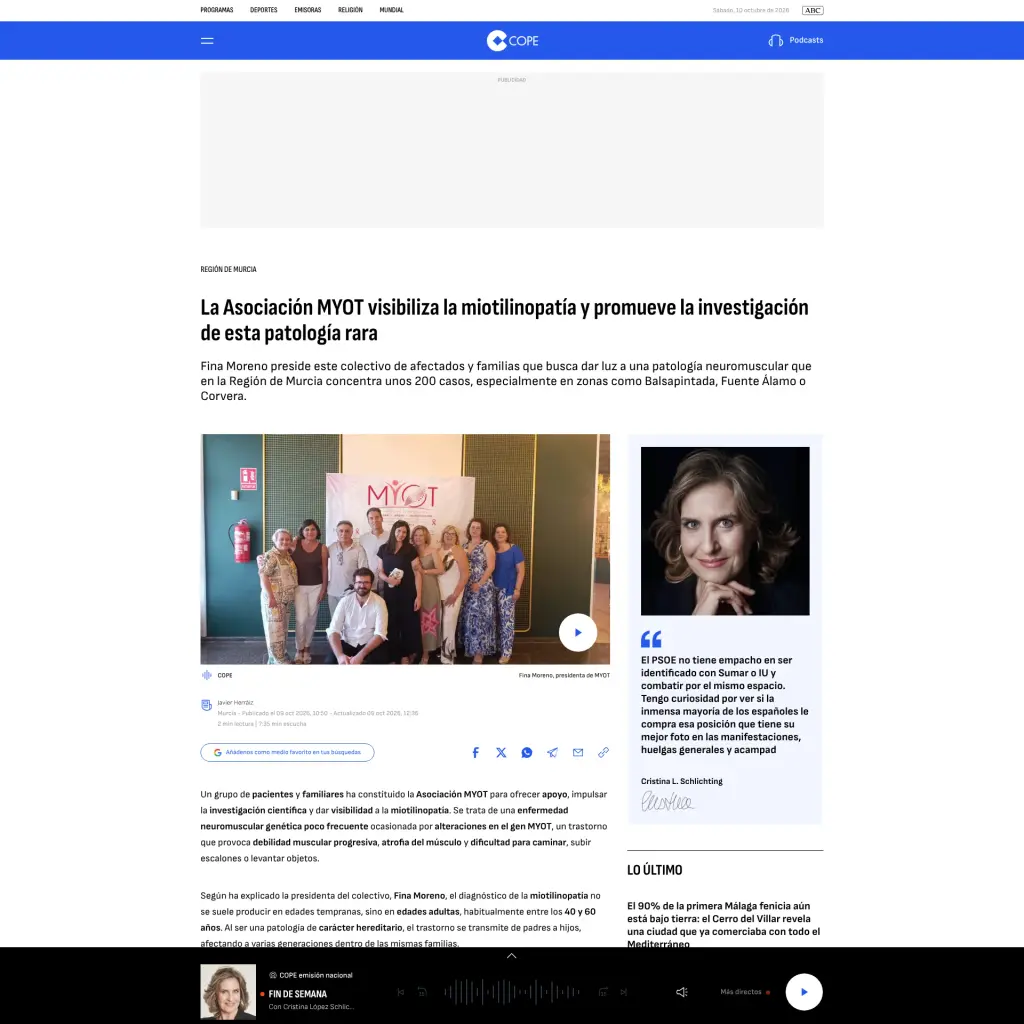 La Asociación MYOT visibiliza la miotilinopatía y promueve la investigación de esta patología rara