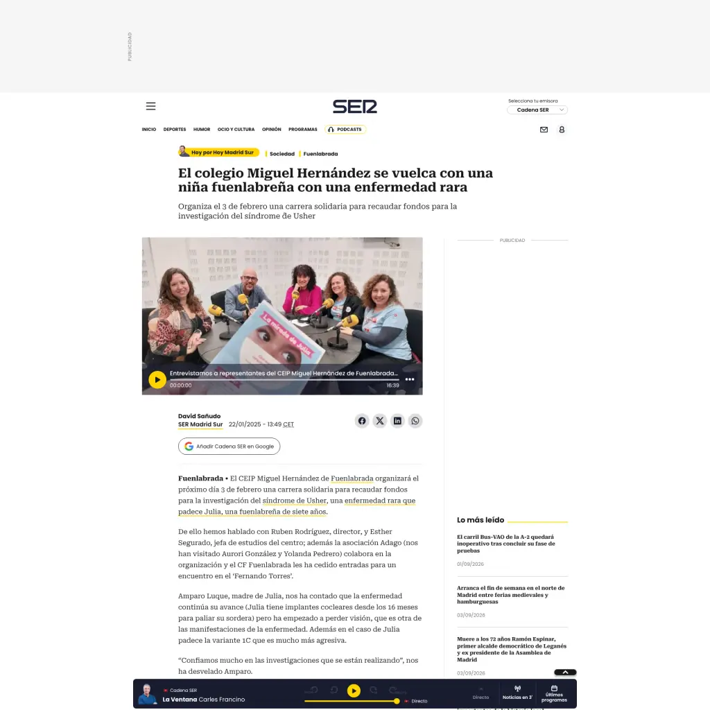 El colegio Miguel Hernández se vuelca con una niña fuenlabreña con una enfermedad rara