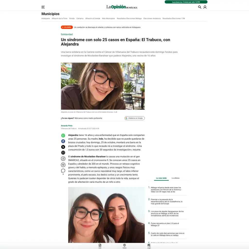 Un síndrome con solo 25 casos en España: El Trabuco, con Alejandra