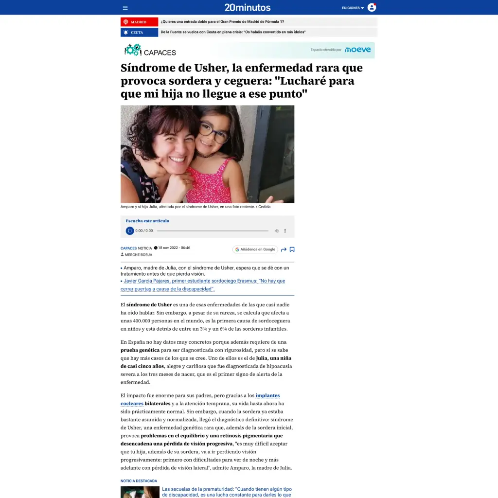 Síndrome de Usher, la enfermedad rara que provoca sordera y ceguera: "Lucharé para que mi hija no llegue a ese punto"