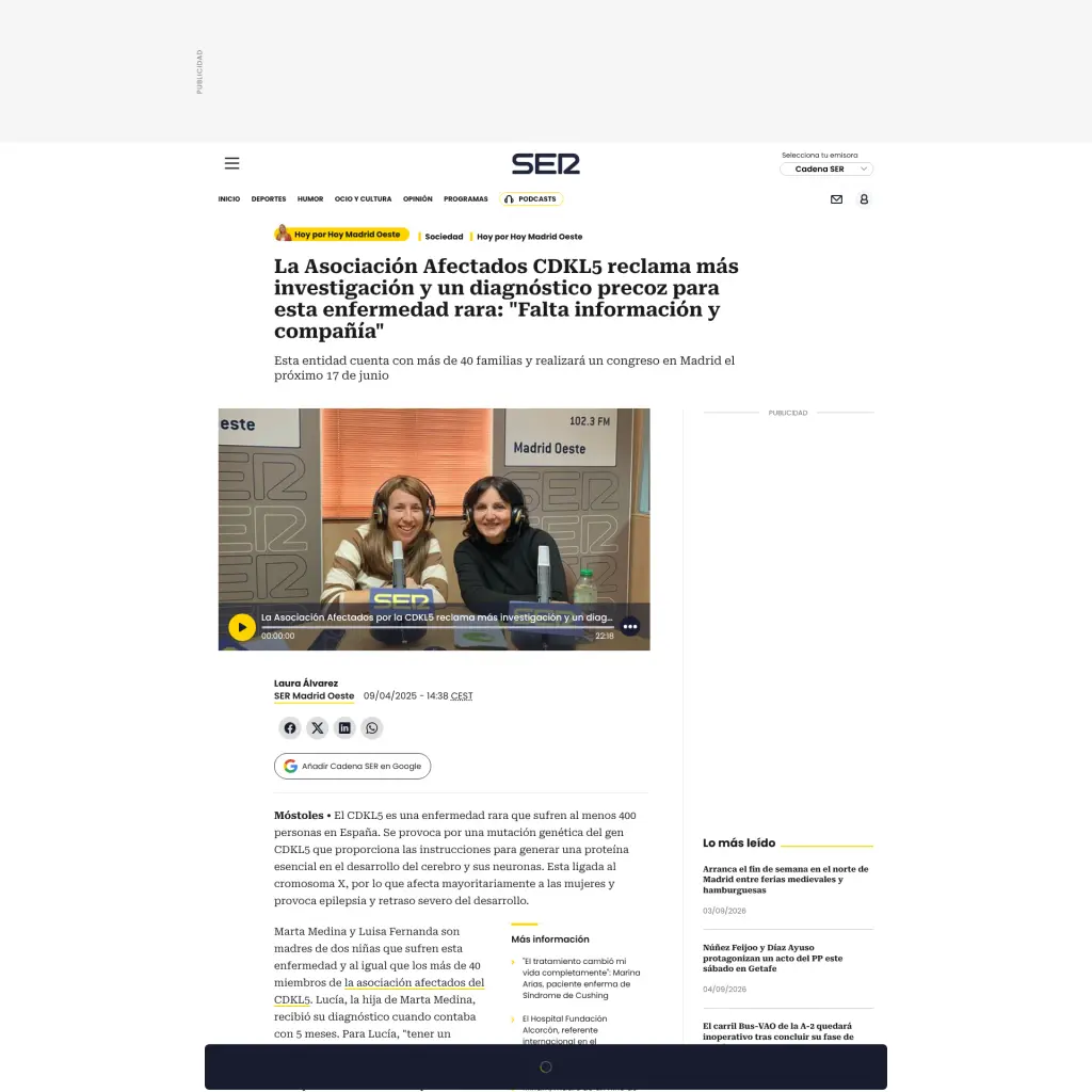 La Asociación Afectados CDKL5 reclama más investigación y un diagnóstico precoz para esta enfermedad rara: "Falta información y compañía"