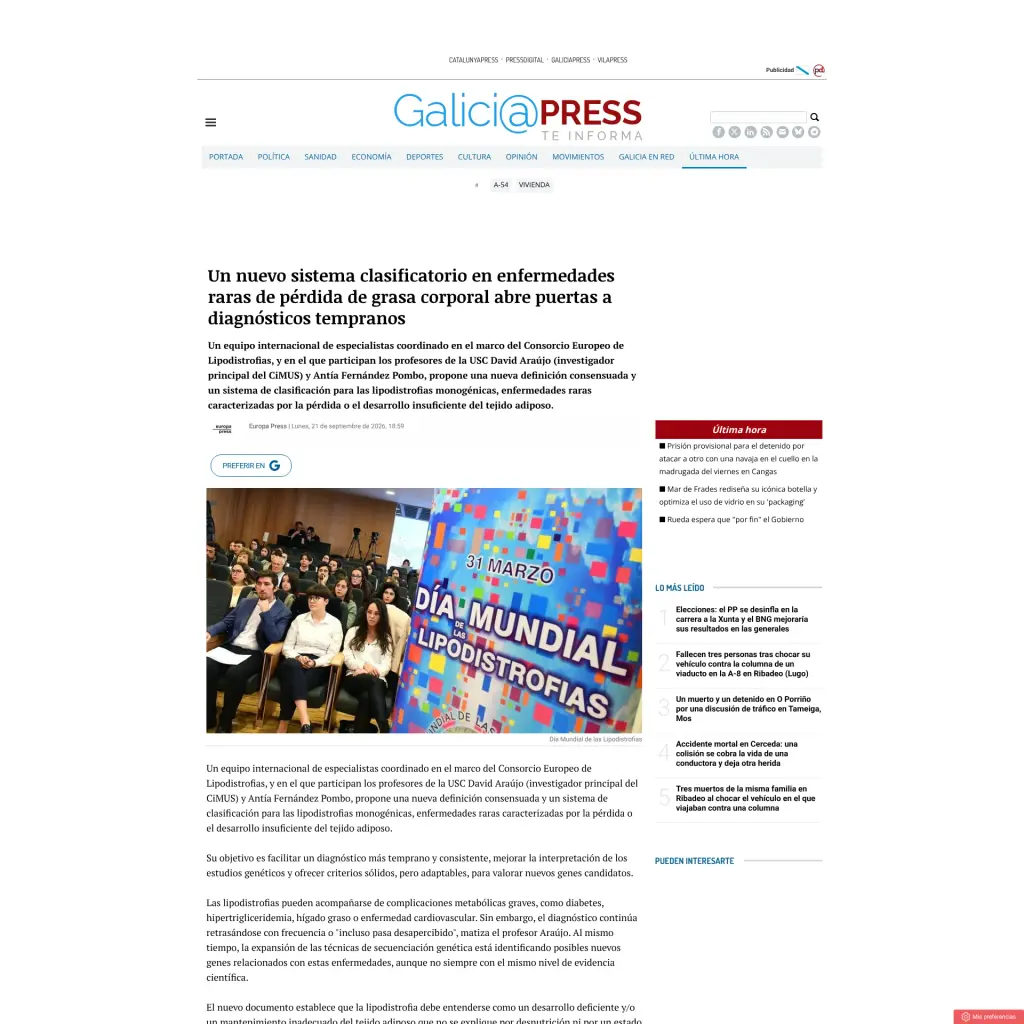 Un nuevo sistema clasificatorio en enfermedades raras de pérdida de grasa corporal abre puertas a diagnósticos tempranos