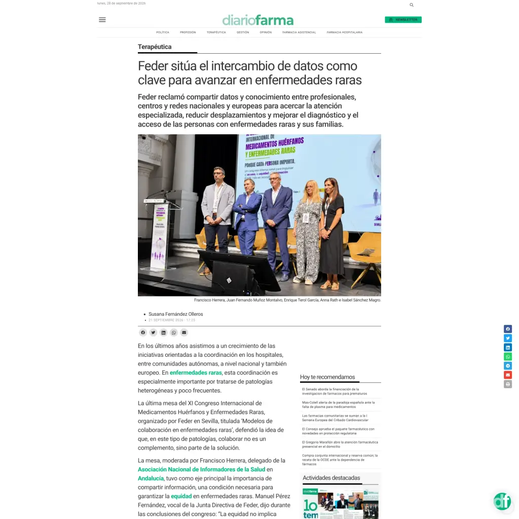 Feder sitúa el intercambio de datos como clave para avanzar en enfermedades raras