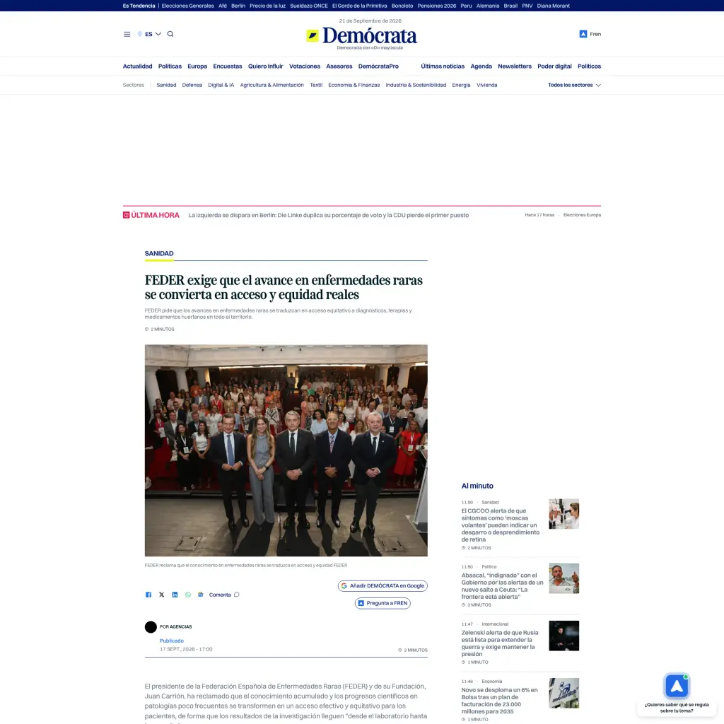 FEDER exige que el avance en enfermedades raras se convierta en acceso y equidad reales