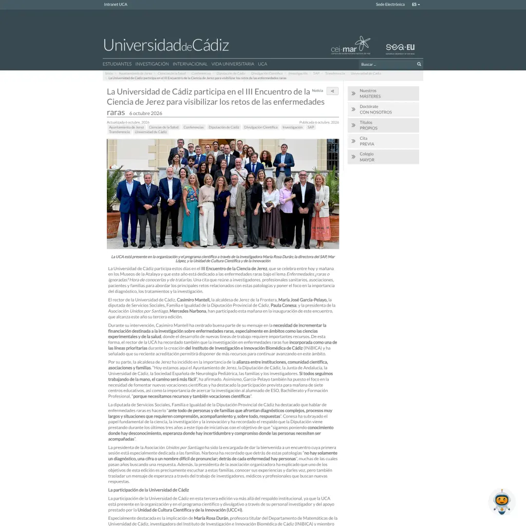 La Universidad de Cádiz participa en el III Encuentro de la Ciencia de Jerez para visibilizar los retos de las enfermedades raras