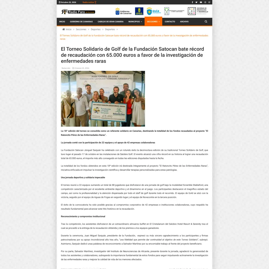 El Torneo Solidario de Golf de la Fundación Satocan bate récord de recaudación con 65.000 euros a favor de la investigación de enfermedades raras