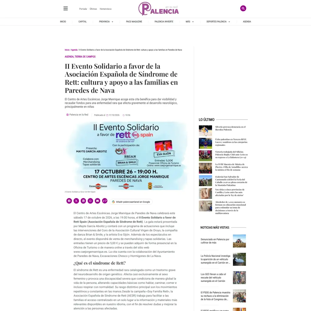 II Evento Solidario a favor de la Asociación Española de Síndrome de Rett: cultura y apoyo a las familias en Paredes de Nava