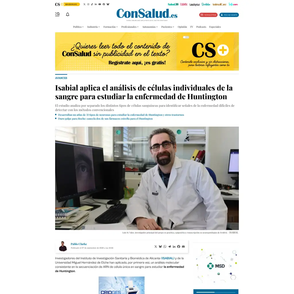 Isabial aplica el análisis de células individuales de la sangre para estudiar la enfermedad de Huntington