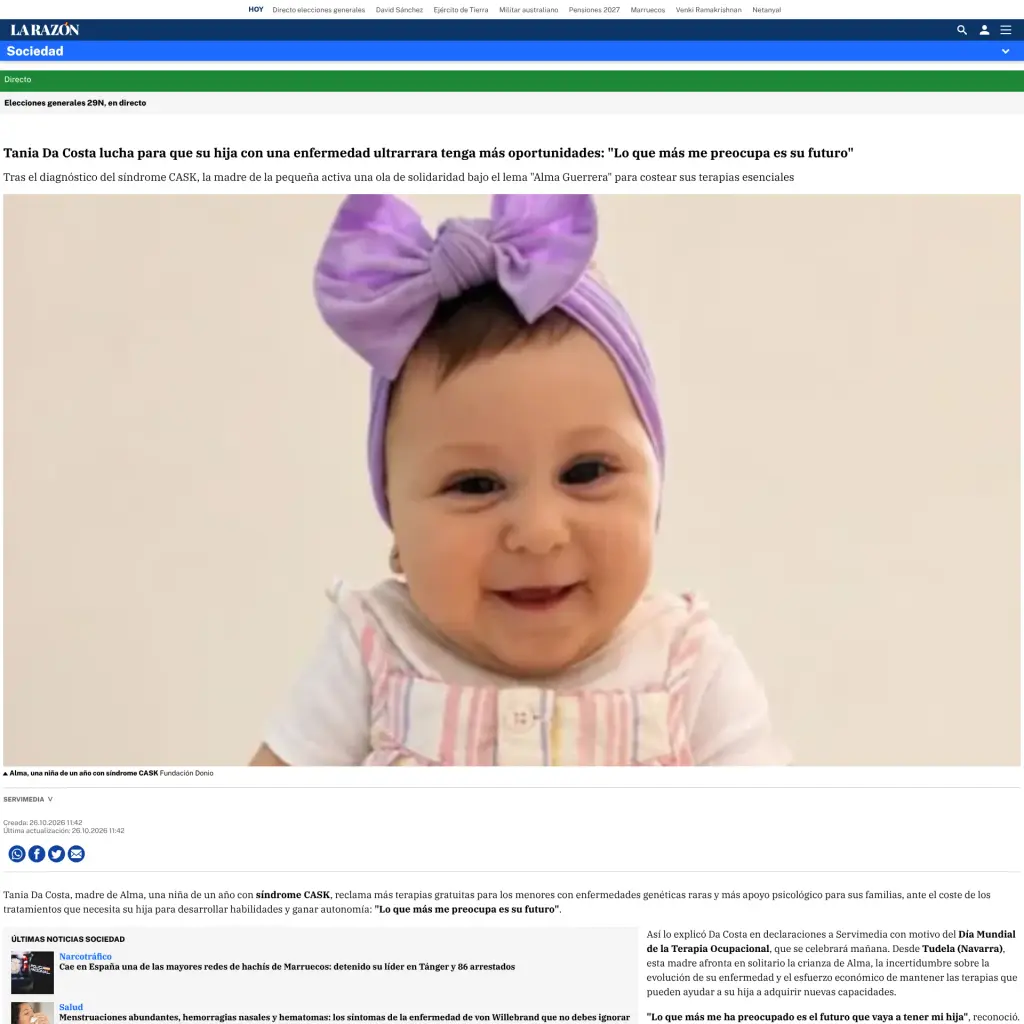 Tania Da Costa lucha para que su hija con una enfermedad ultrarrara tenga más oportunidades: "Lo que más me preocupa es su futuro"