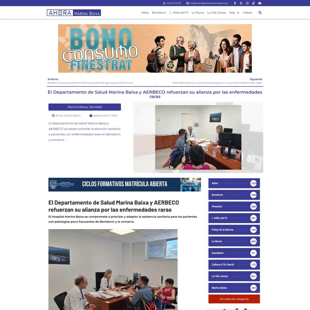 El Departamento de Salud Marina Baixa y AERBECO refuerzan su alianza por las enfermedades raras