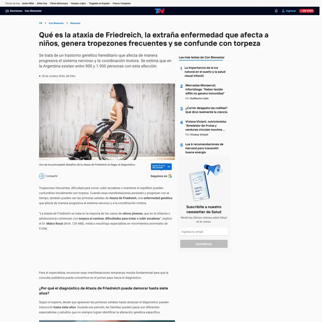 Qué es la ataxia de Friedreich, la extraña enfermedad que afecta a niños, genera tropezones frecuentes y se confunde con torpeza