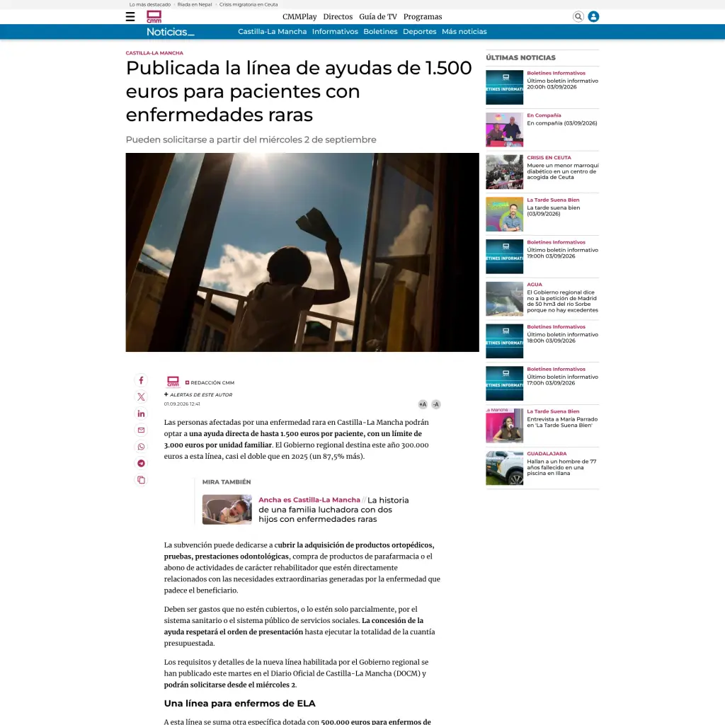 Publicada la línea de ayudas de 1.500 euros para pacientes con enfermedades raras