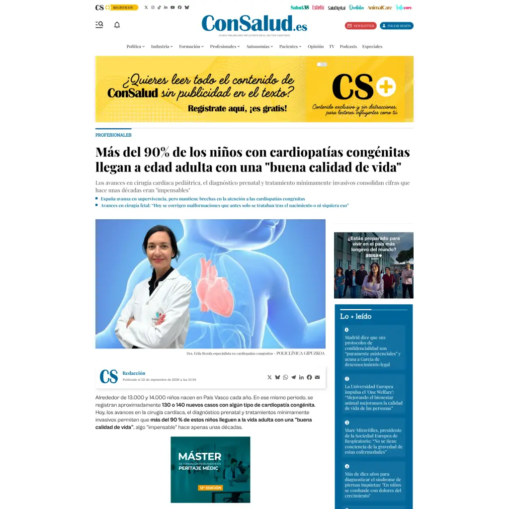 Más del 90% de los niños con cardiopatías congénitas llegan a edad adulta con una "buena calidad de vida"