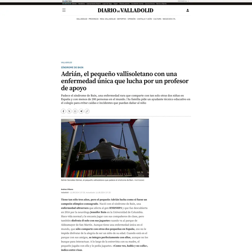Adrián, el pequeño vallisoletano con una enfermedad única que lucha por un profesor de apoyo
